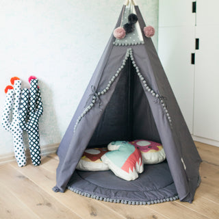 MINICAMP pilkas grindų kilimėlis vaikams su pomponais