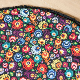 Floral Baby Playmat with Black Fringe Trim