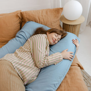 MINICAMP U-Shaped Pregnancy Pillow with Natural Sateen Cotton Cover in Stone Blue | Kapok or PES Filling