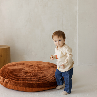MINICAMP Large Kids Floor Cushion with a terracotta corduroy cover
