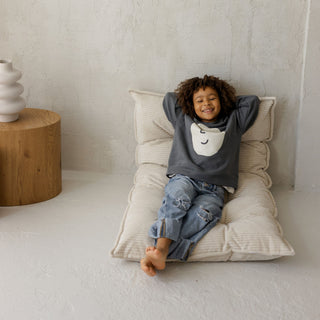 MINICAMP Tufted Corduroy Floor Cushion, French Style Pillow in Ecru