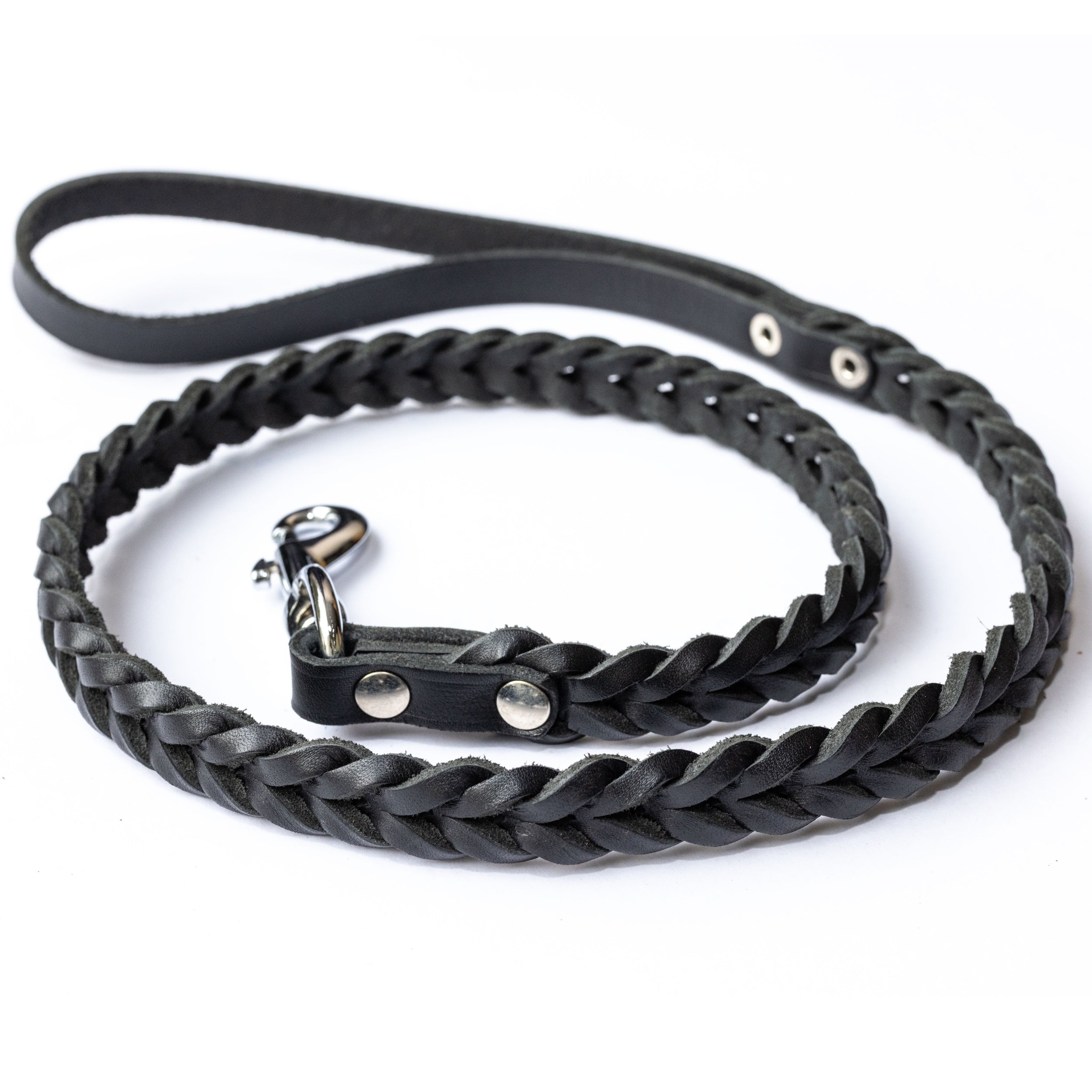Genuine Braided Leather Dog Leash – Black – Handcrafted Strong and Flexible Leather Lead for Medium and Large Dogs