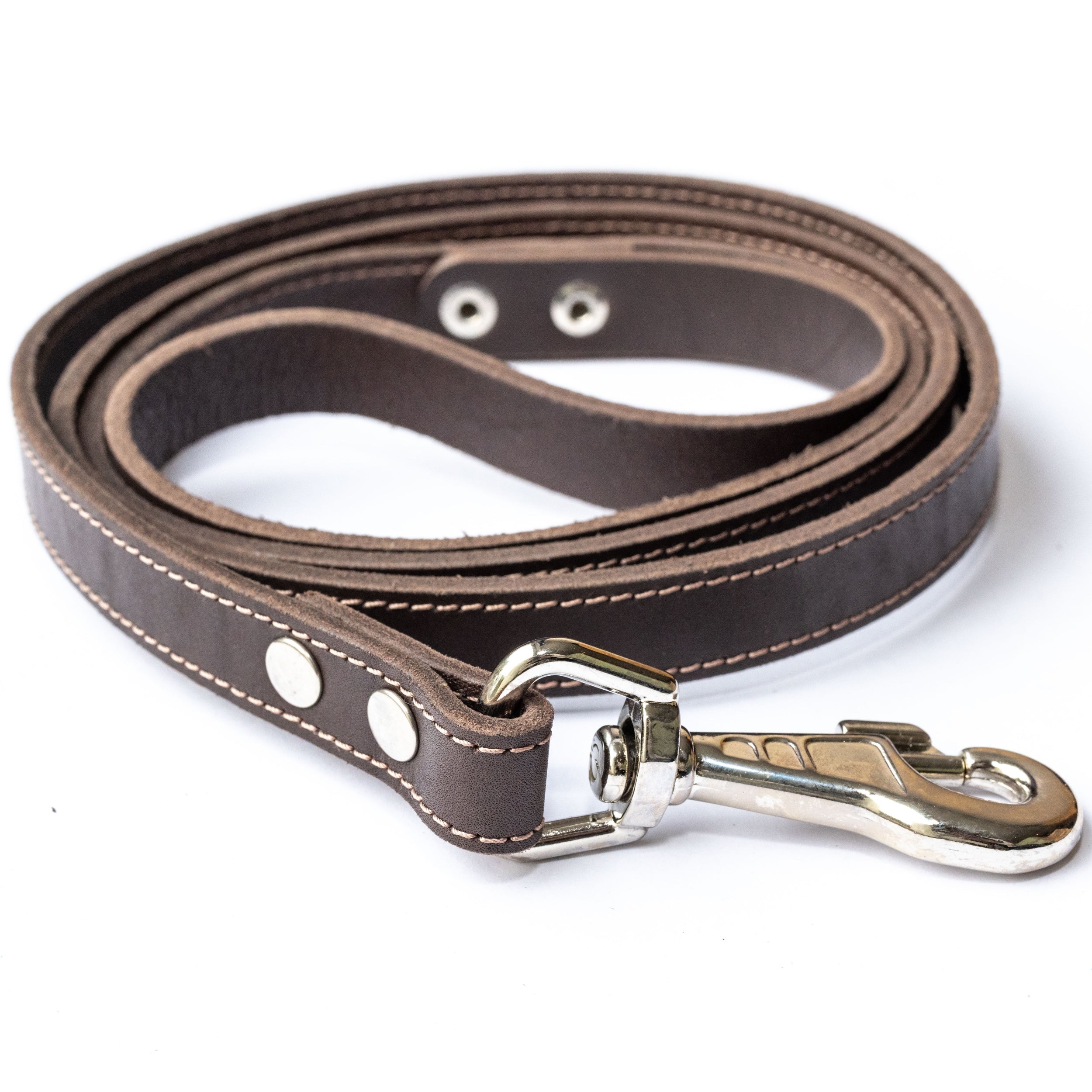 Genuine Leather Dog Lead in Classic Style – Dark Brown – Handcrafted Heavy Duty Leash