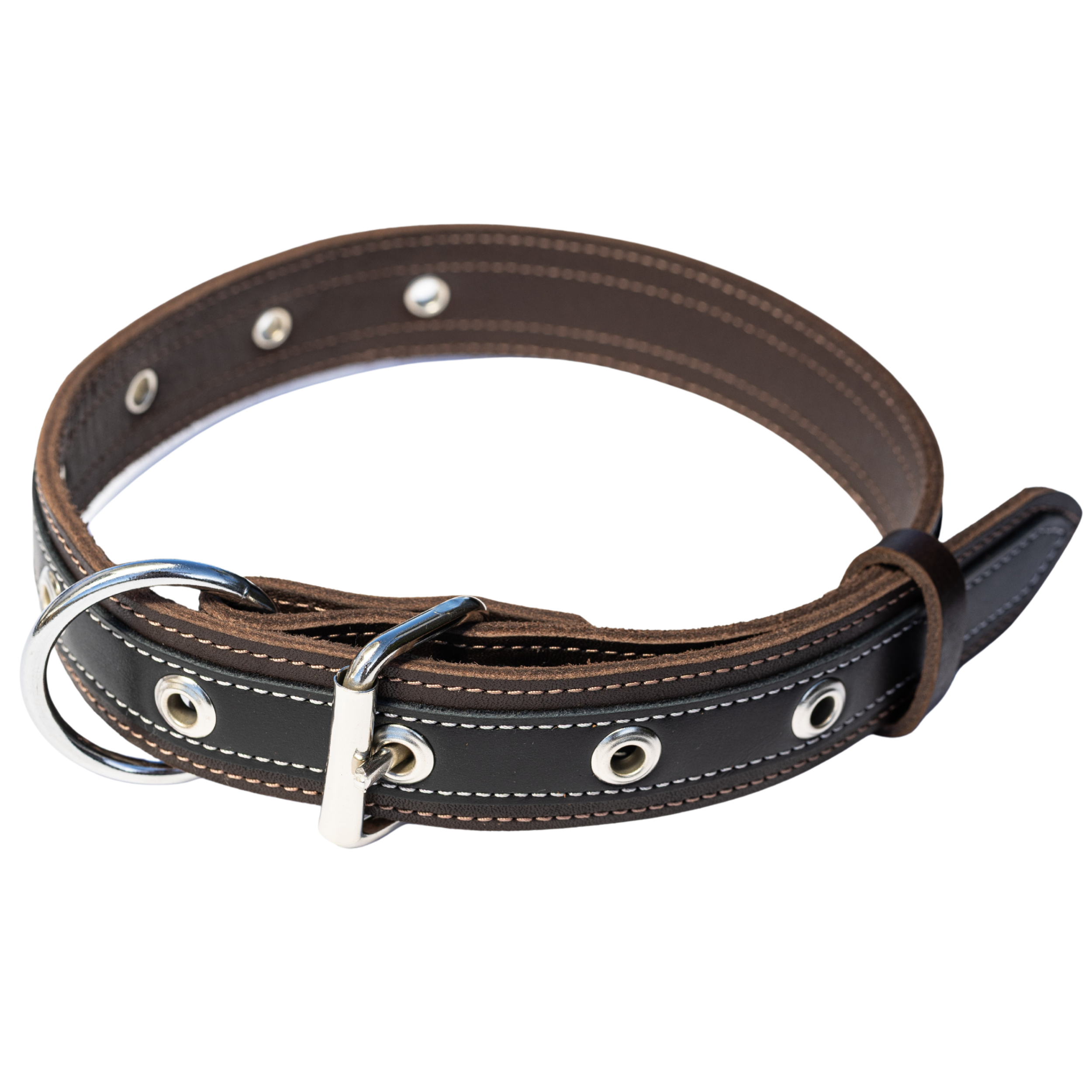 Genuine Leather Dog Collar in Black and Brown