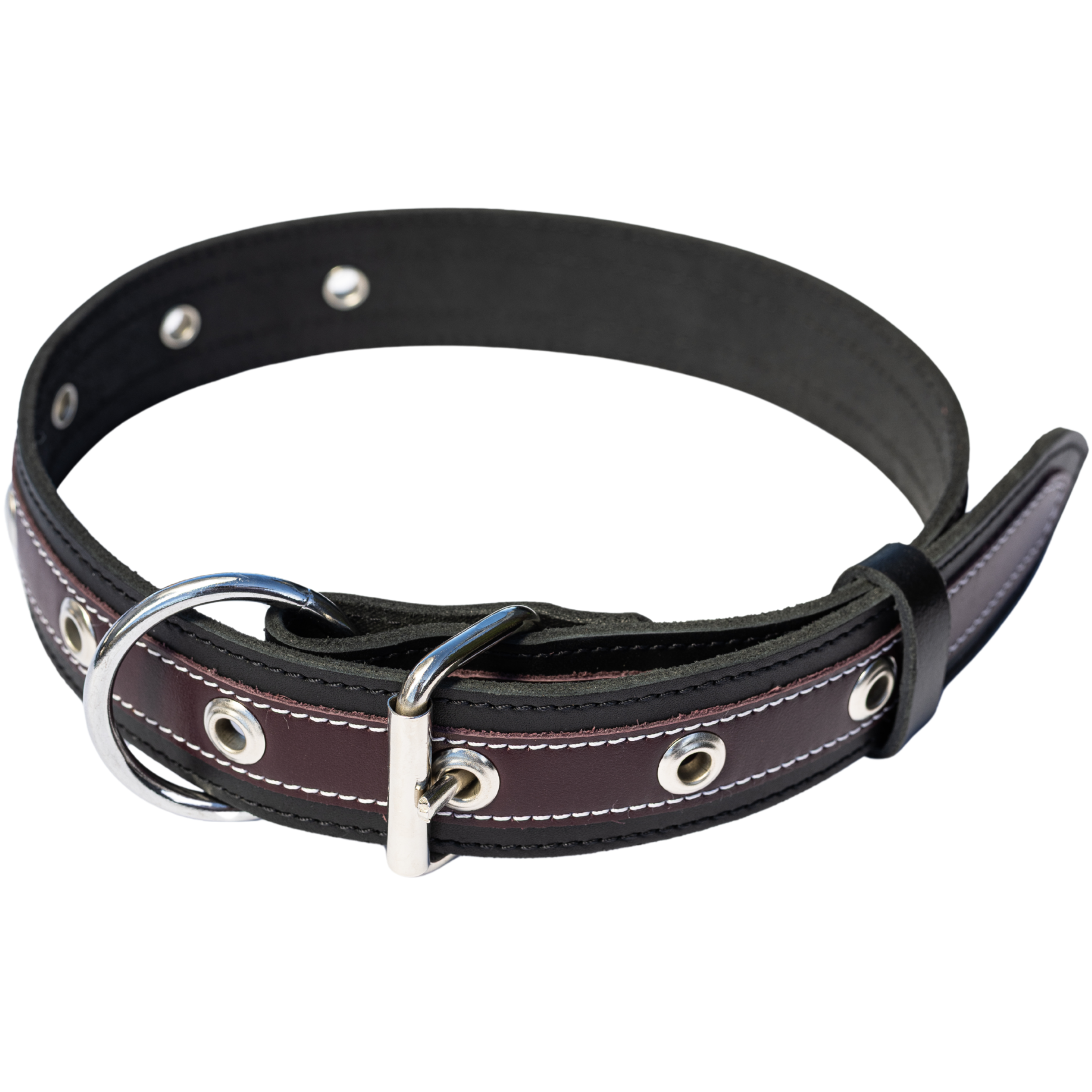 Genuine Leather Dog Collar in Burgundy and Black