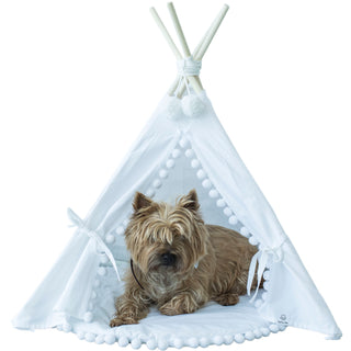 MINICAMP Cat Teepee & Dog Tent in White with Pompoms