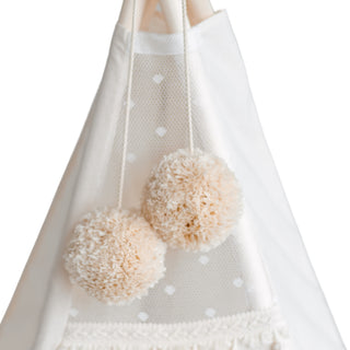 Pom Pom Teepee palapinės stogeliai - Dekoratyviniai PomPoms |Spalva: smėlio spalvos