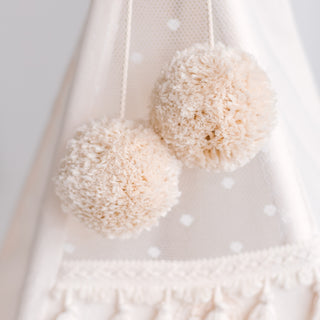Pom Pom Teepee palapinės stogeliai - Dekoratyviniai PomPoms |Spalva: smėlio spalvos