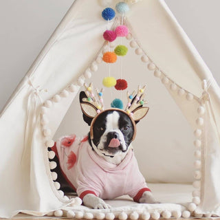 MINICAMP Large Dog Teepee Tent in Ecru with Pompoms