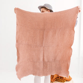MINICAMP Linen Waffle Blanket Bath Towel in Clay Color