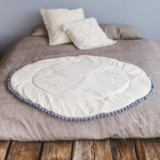 MINICAMP Kids Playmat in Ecru with Grey Pompom Border