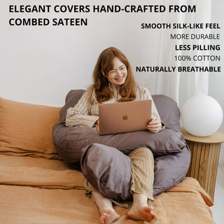 MINICAMP U-Shaped Comfort Pillow with Natural Sateen Cotton Cover in Cacao | Kapok or PES Filling