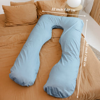 MINICAMP U-Shaped Pregnancy Pillow with Natural Sateen Cotton Cover in Stone Blue | Kapok or PES Filling