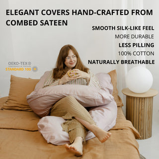 MINICAMP U-Shaped Maternity Pillow with Natural Sateen Cotton Cover in Shell Pink | Kapok or PES Filling