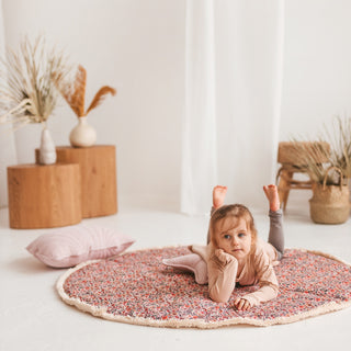 MINICAMP Floral Rose Floor Mat for Children with Cotton Fringe Trim