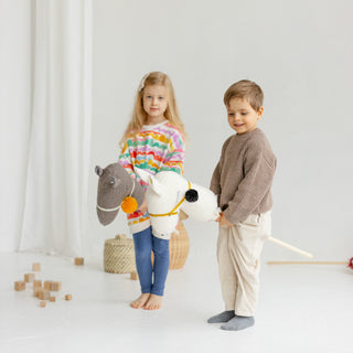 MINICAMP Handmade Llama Alpaca Hobby Horse Stick Toy from Boucle in Grey