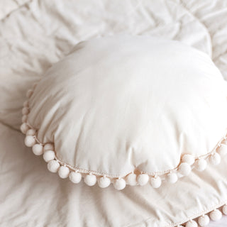 MINICAMP Throw Pillow in Ecru with Pompom trim