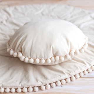 MINICAMP Throw Pillow in Ecru with Pompom trim