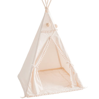 MINICAMP Square Children's Teepee with Pom-Poms in Ecru