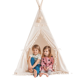 MINICAMP Square Teepee Tent with Tassels in Ecru