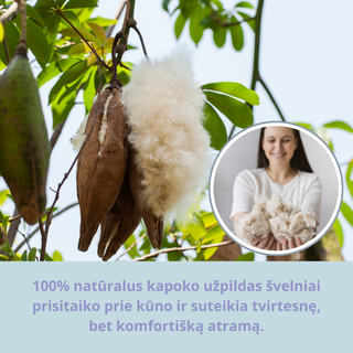 Natūrali kapoko pagalvė miegui su eko medvilnės užvalkalu | balta