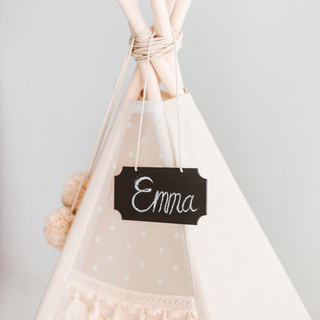 Personalized Wooden Chalkboard Sign for Kids Teepee – Hanging Name Plate with Chalk