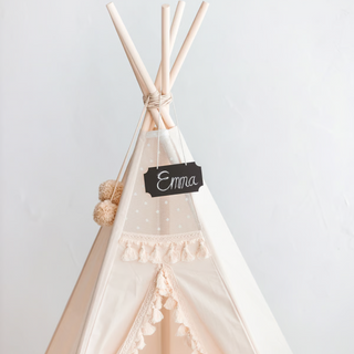 Personalized Wooden Chalkboard Sign for Kids Teepee – Hanging Name Plate with Chalk