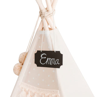 Personalized Wooden Chalkboard Sign for Kids Teepee – Hanging Name Plate with Chalk
