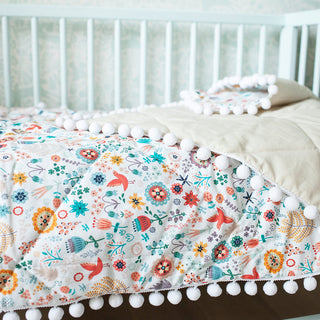 Soft Baby Throw Blanket with Pompom Trim
