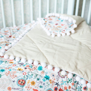 Soft Baby Throw Blanket with Pompom Trim