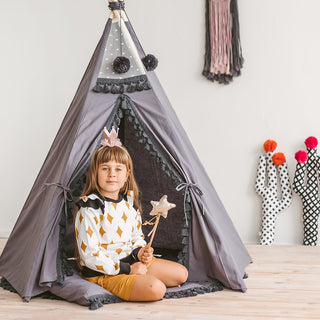 Grey Teepee for Kids with Tassel Decor