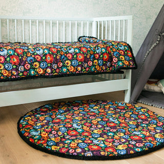 Floral Baby Playmat with Black Fringe Trim