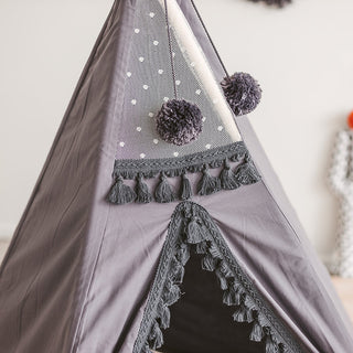Grey Teepee for Kids with Tassel Decor