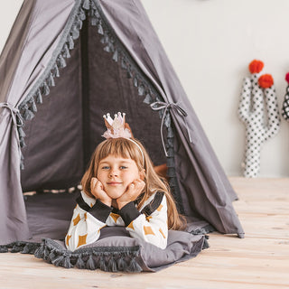 Grey Teepee for Kids with Tassel Decor