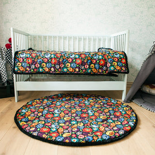 Floral Baby Playmat with Black Fringe Trim