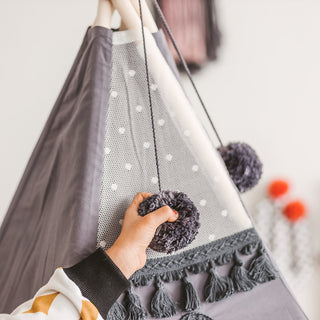 Grey Teepee for Kids with Tassel Decor